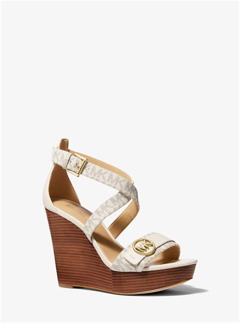 Michael Kors Carmen Logo Faux Leather Wedge Sandal